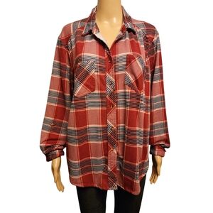 Plaid High-Low Casual Button Up Shirt XL
